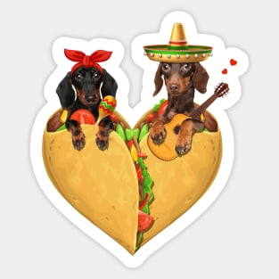 Funny Taco Dachshund Couple Wiener Dogs Mexico Nacho Valentine Sticker